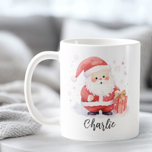 Cute Santa watercolor illustration Christmas name Coffee Mug (Cute Santa watercolor illustration Christmas name Coffee Mug)
