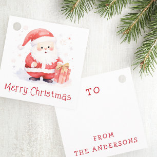 Cute Santa watercolor illustration Merry Christmas Favour Tags