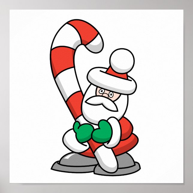 Cute Santa with Giant Candy Cane Poster (Front)