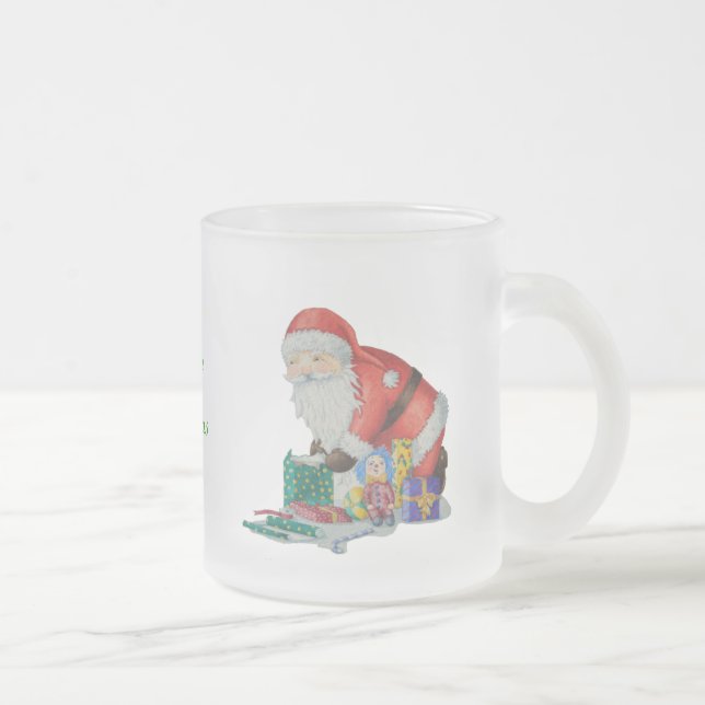 cute santa with presants for christmas frosted glass coffee mug (Right)