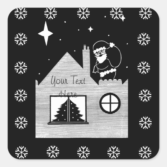 cute santa with sack black and white christmas square sticker (Front)
