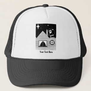 Cute santa with sack on roof black and white trucker hat