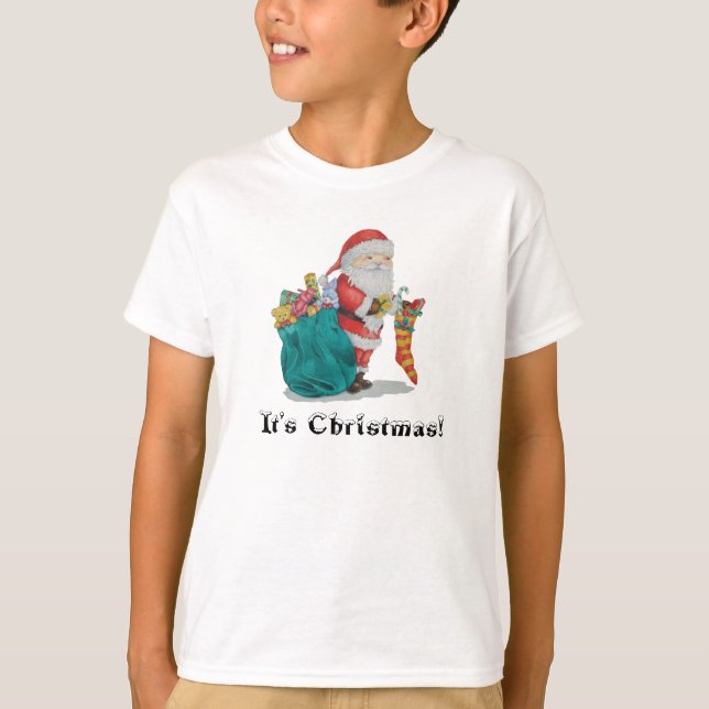 cute santa with toys christmas kids t-shirt (Front)