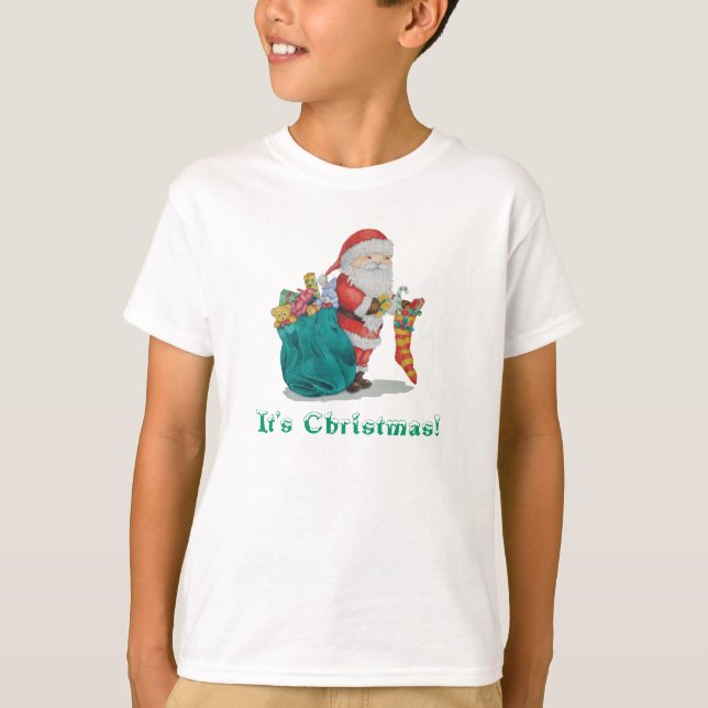 cute santa with toys christmas kids t-shirt (Front)