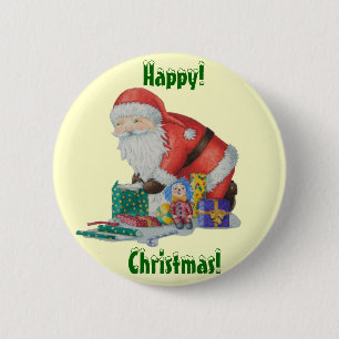 Cute santa wrapping toys gifts christmas 6 cm round badge