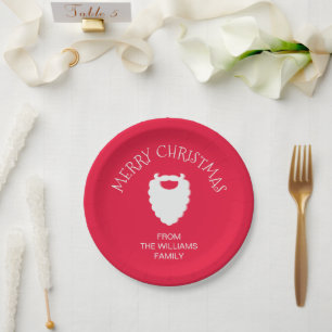 Cute Santa's Beard Red Merry Christmas Paper Plate