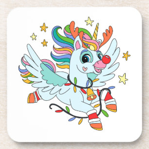 Cute Santa's deer unicorn Coaster
