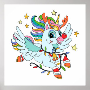 Cute Santa's deer unicorn Poster