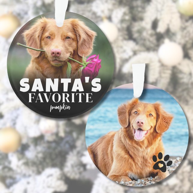 Cute Santa's Favourite Dog Photo Christmas Ornament (Cute Santa's Favorite Dog Photo Christmas Ornament)