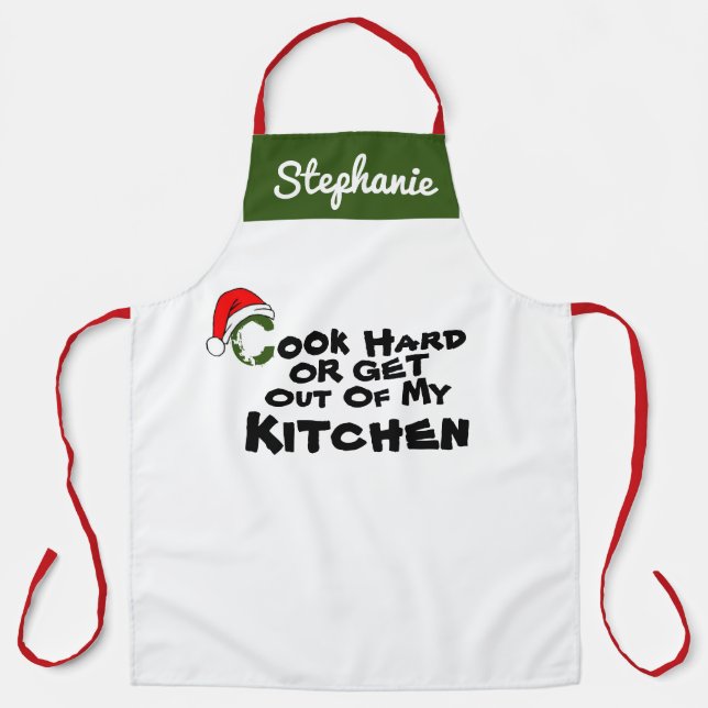 Cute Santa's Hat Personalise Name Christmas Chef Apron (Front)