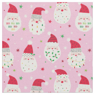 Cute Santas with festive beards pink Fabric