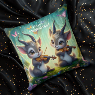 Cute Saolas Playing Violas in a Magical Forest Cushion