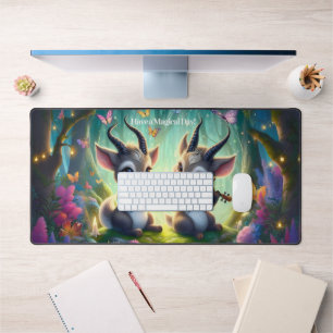 Cute Saolas Playing Violas in a Magical Forest Desk Mat