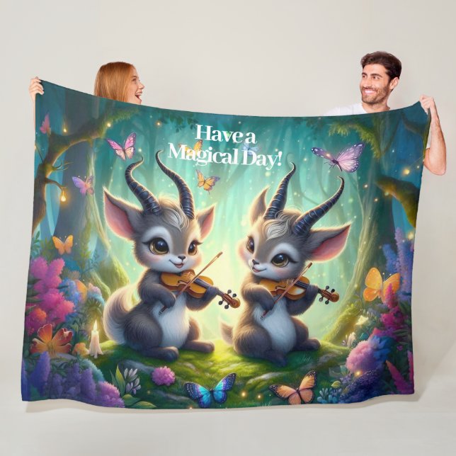 Cute Saolas Playing Violas in a Magical Forest Fleece Blanket (In Situ)