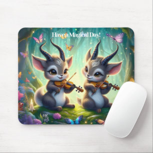 Cute Saolas Playing Violas in a Magical Forest Mouse Mat