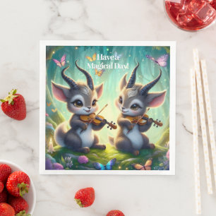 Cute Saolas Playing Violas in a Magical Forest Napkin