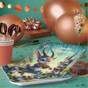Cute Saolas Playing Violas in a Magical Forest Paper Plate