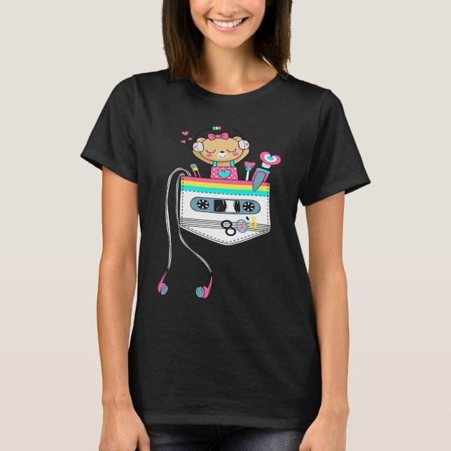 Cute  Sarcastic Music Pocket Teddy Bear Graphic De T-Shirt (Front)