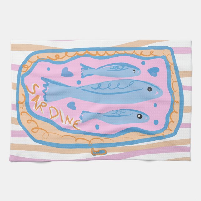 Cute Sardine Art Tea Towel (Horizontal)