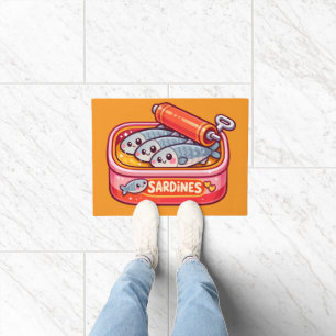 Cute Sardines Can Pink Orange Doormat