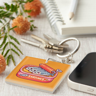 Cute Sardines Can Pink Orange Key Ring