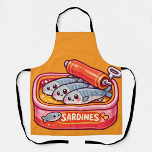 Cute Sardines Fish Cartoon Apron