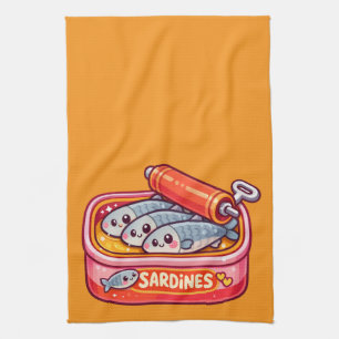 Cute Sardines Fish Cartoon Tea Towel