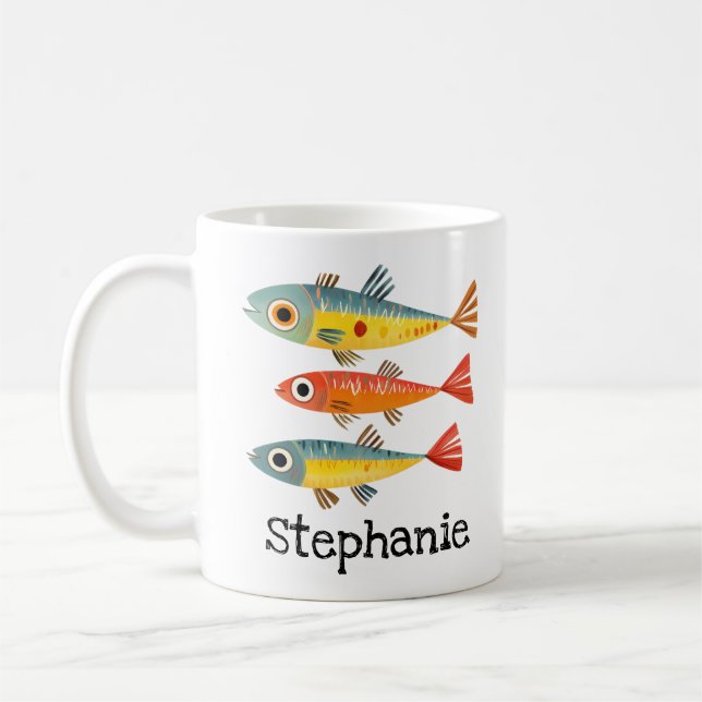 Cute Sardines Personalised Name Coffee Mug (Left)