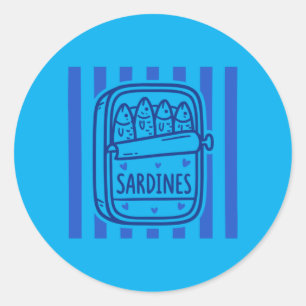 Cute Sardines Tin Fish Retro Coastal Aesthetic Classic Round Sticker