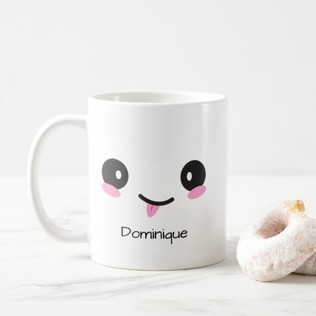 Cute Sassy Kawaii Face - Customizable Name Mug (With Donut)