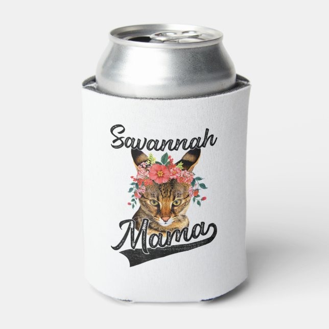 Cute Savannah Mama Flower Graphic Kitten Cat Lover Can Cooler (Can Front)