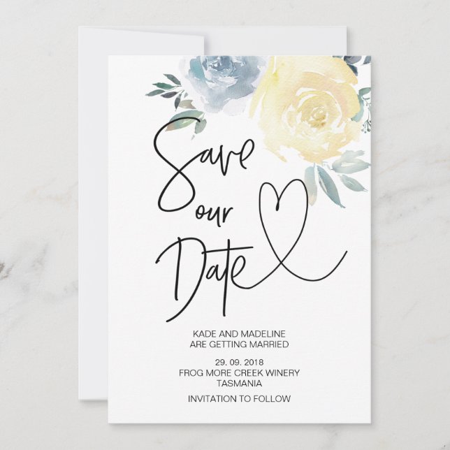 Cute Save Our Date Blue Cream Floral Wedding Invitation (Front)