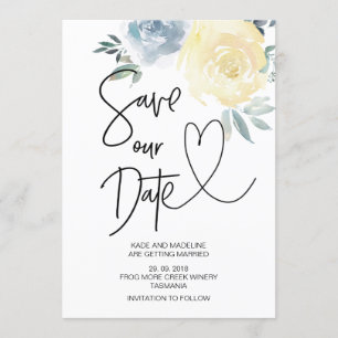 Cute Save Our Date Blue Cream Floral Wedding Invitation