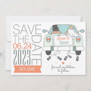 Cute, Save The Date Wedding Card with car