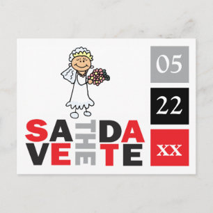 Cute Save The Dates Postcard Smiling Cartoon Bride