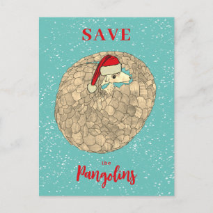 Cute Save the Pangolin Christmas Budget Holiday Postcard