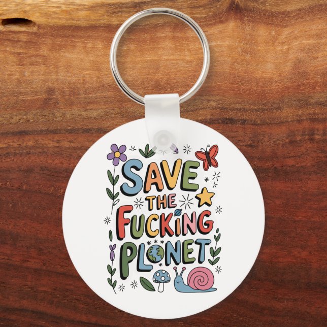 Cute Save the Planet Environmental Ecowarrier  Key Ring (Front)