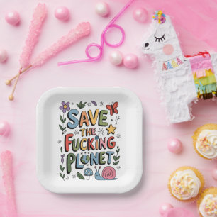 Cute Save the Planet Environmental Ecowarrier Paper Plate