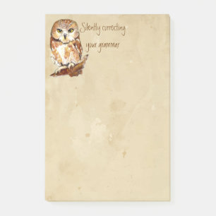 Cute Saw Whet Owl, Bird Correcting Grammar Quote  Post-it Notes