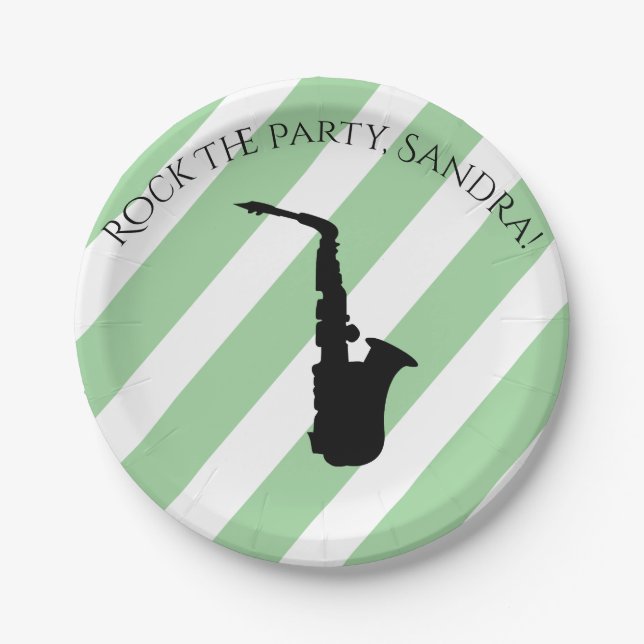 Cute Saxophone Rock And Roll Musical Instruments  Paper Plate (Front)