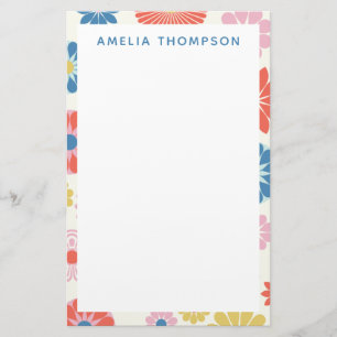 Cute Scandi Boho Folk Flower Pattern Personalised Stationery