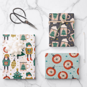 Cute Scandi Christmas Patterns Wrapping Paper Sheet