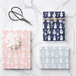 Cute Scandi Christmas Retro Xmas Stars Snowman Wrapping Paper Sheet