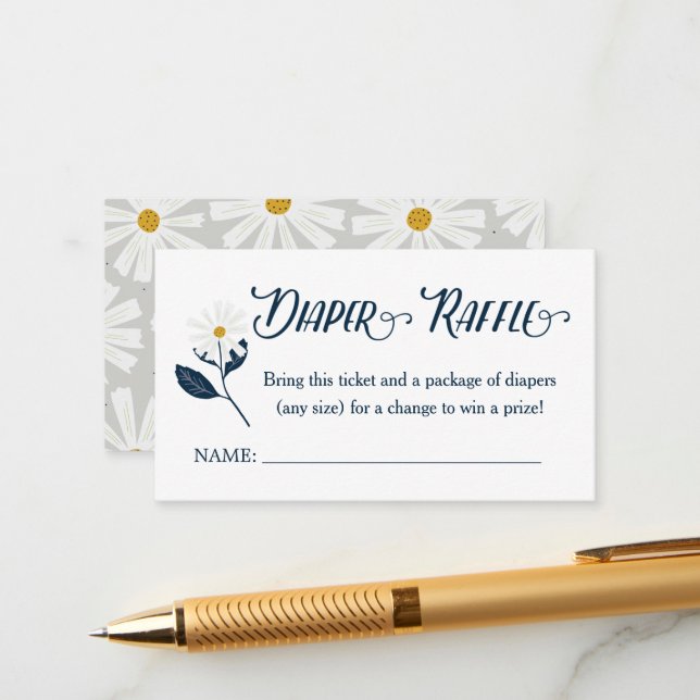 Cute Scandi Daisy Diaper Raffle Ticket Enclosure C (Front/Back In Situ)