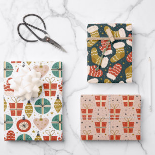 Cute Scandi Holiday Patterns Wrapping Paper Sheet