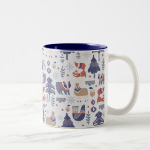 Cute Scandinavian Animal Print Two-Tone Coffee Mug