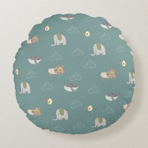 Cute Scandinavian Animals Pattern Round Cushion