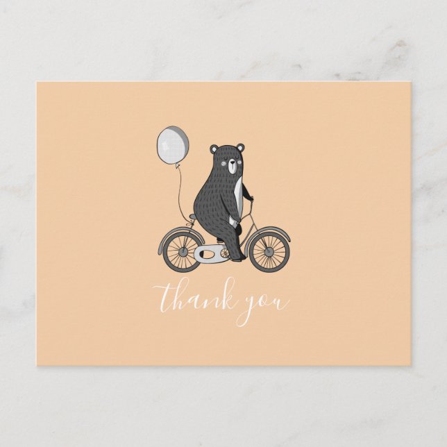 Cute Scandinavian Bear on Bike Minimalist Thank Yo Postcard (Front)