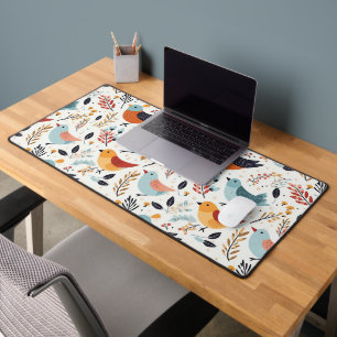 Cute Scandinavian Bird Folk Art Nature Desk Mat