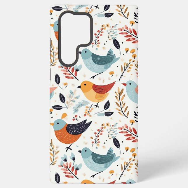Cute Scandinavian Bird Folk Art Nature Samsung Galaxy S22 Ultra Case (Back)